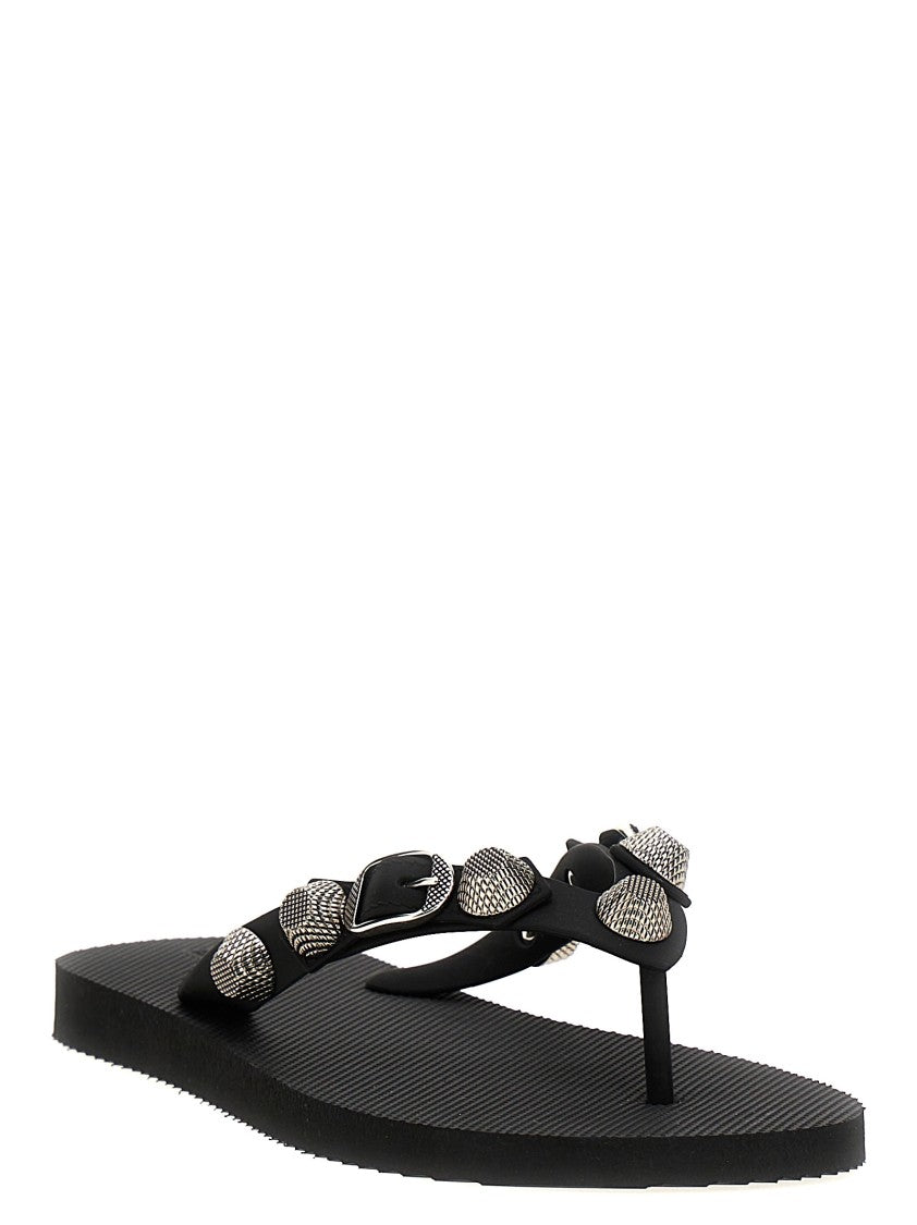 Balenciaga Cagole Thong Sandals With Metal Studs And Buckles
