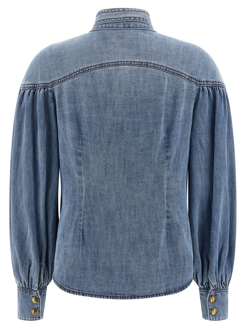 Zimmermann Cotton Denim Shirt With Mandarin Collar