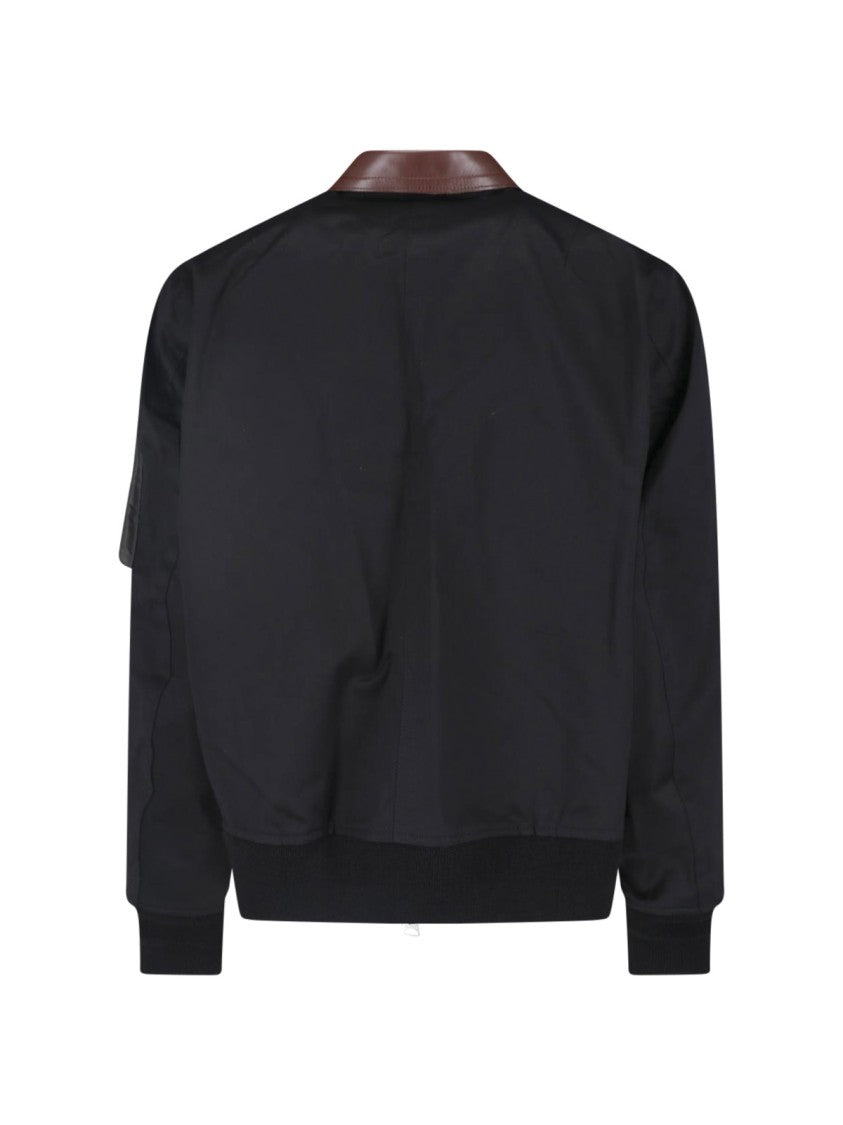 Sacai Black Cotton Leather Collar Jacket
