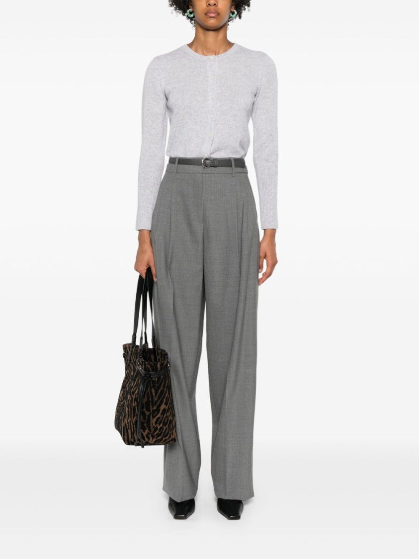 Max Mara Wide Leg Grey Trousers With Slim Belt