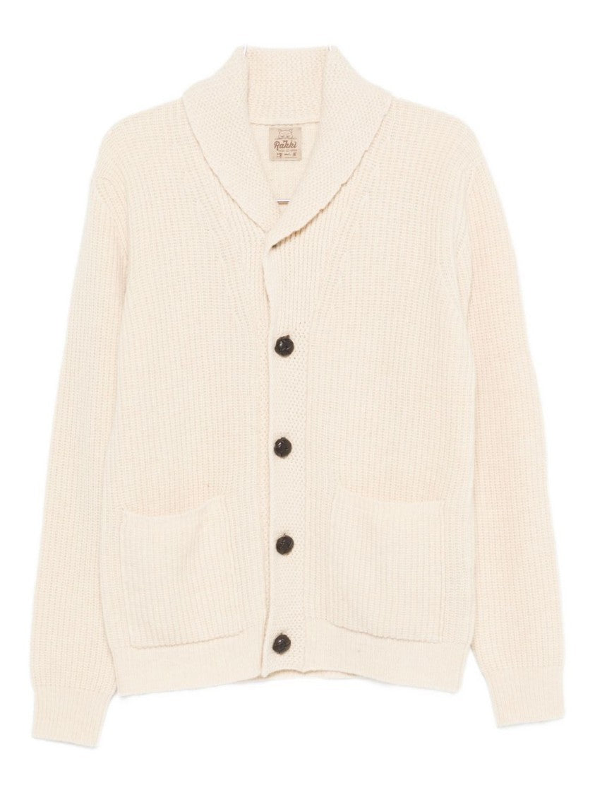 Rakki' Ivory Knit Cardigan With Shawl Collar