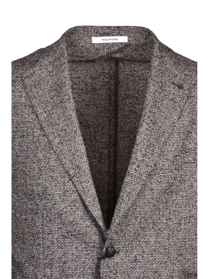 Tagliatore Beige/Brown Textured Virgin Wool-Blend Round Jacket