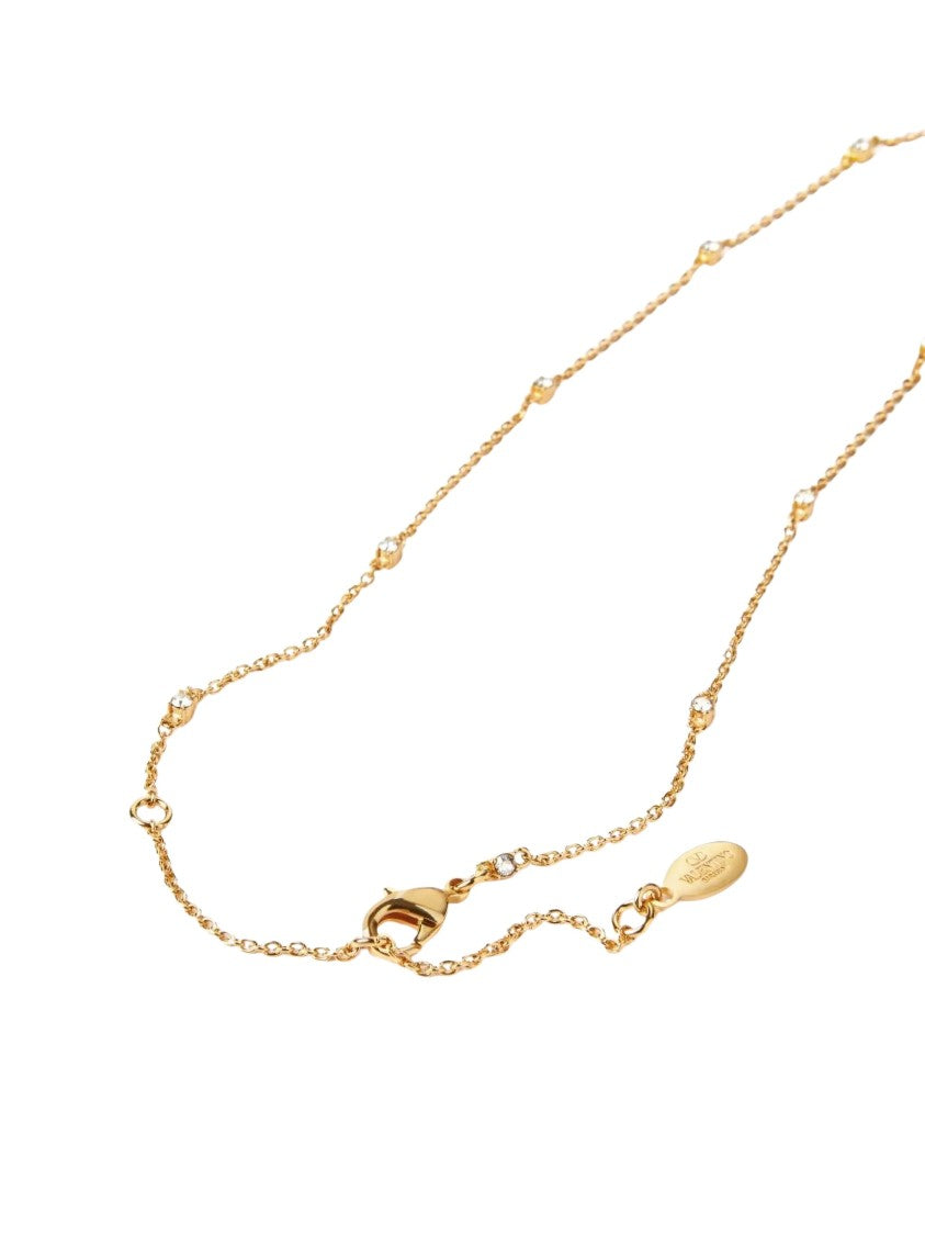Valentino Necklace Crystal Logo Charm Necklace