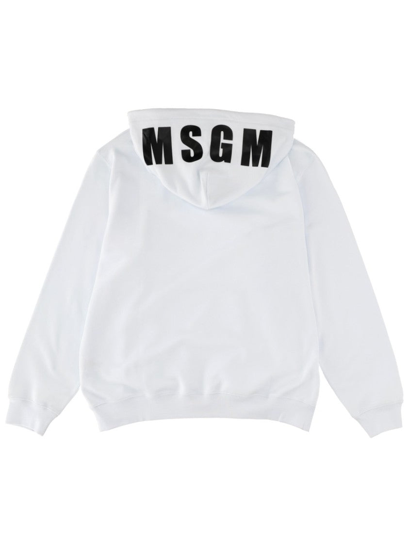 Msgm White Kangaroo Pocket Drawstring Hoodie