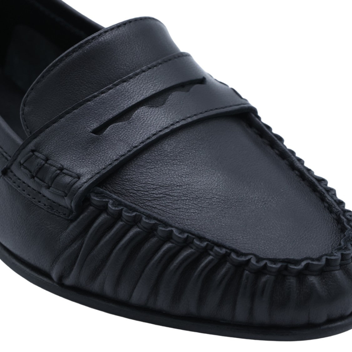Aeydē Penny Loafer-Inspired Leather Flats With Gathered Stitching