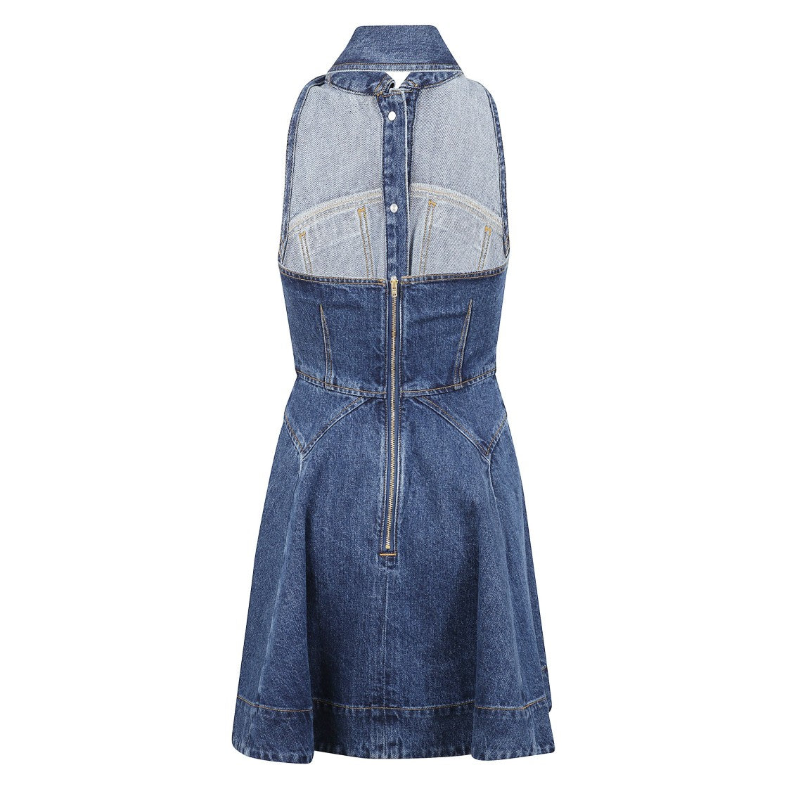 Self-Portrait Sleeveless Blue Denim Dress With Flared Hem