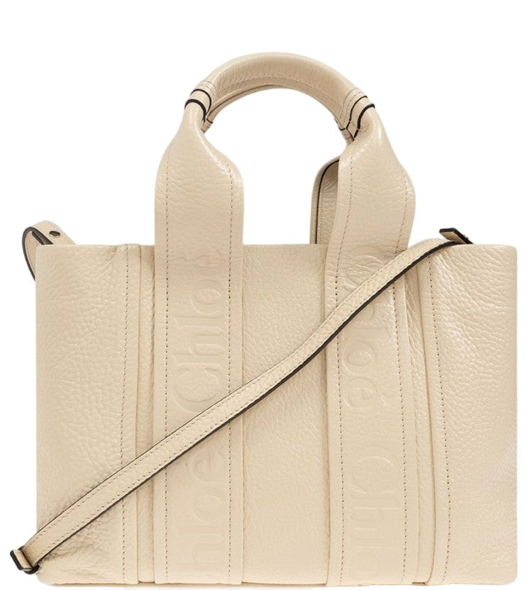 Chloé Cream Pebbled Leather Structured Tote Bag