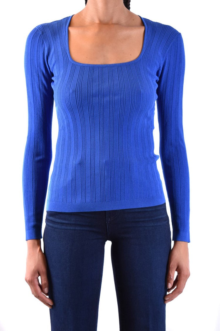 Diane Von Furstenberg Ribbed Fitted Long-Sleeved Top Square Neckline