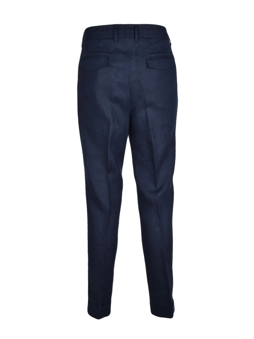 Lab 001 Navy Blue Linen Drawstring Formal Pants