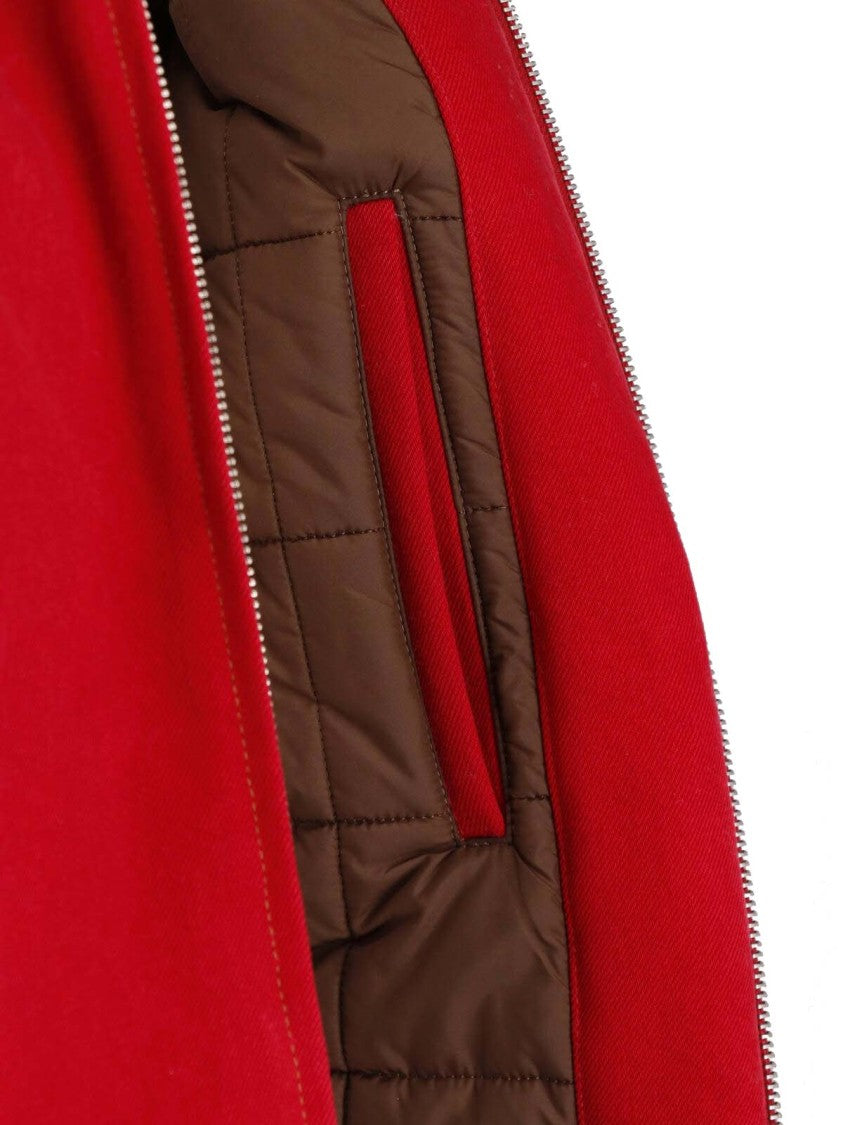 Ami Paris Red Cotton Classic Corduroy Collar Zip Jacket