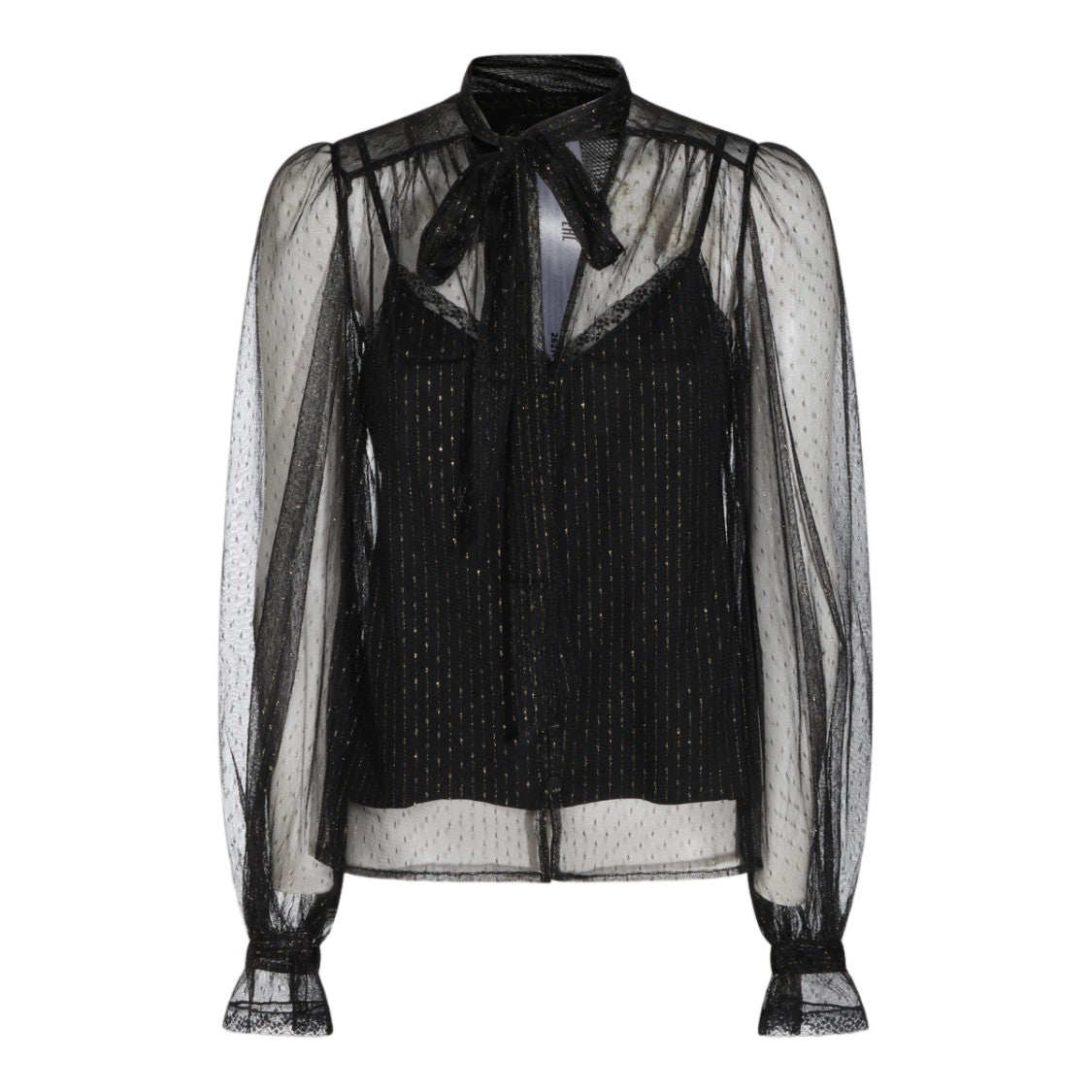 Twin-Set Black Sheer Lace Trim Blouse