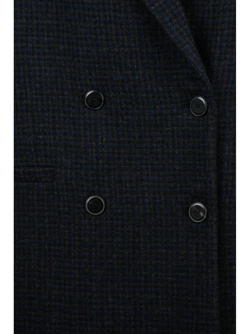 Pomandère Blue Virgin Wool Double-Breasted Long Coat