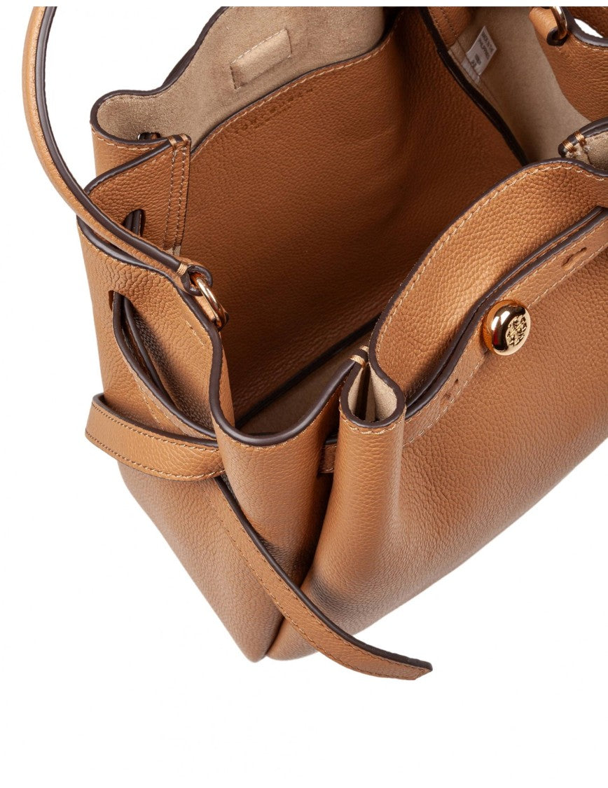 Tory Burch Romy Hammered Leather Bucket Bag Tiramisu Color
