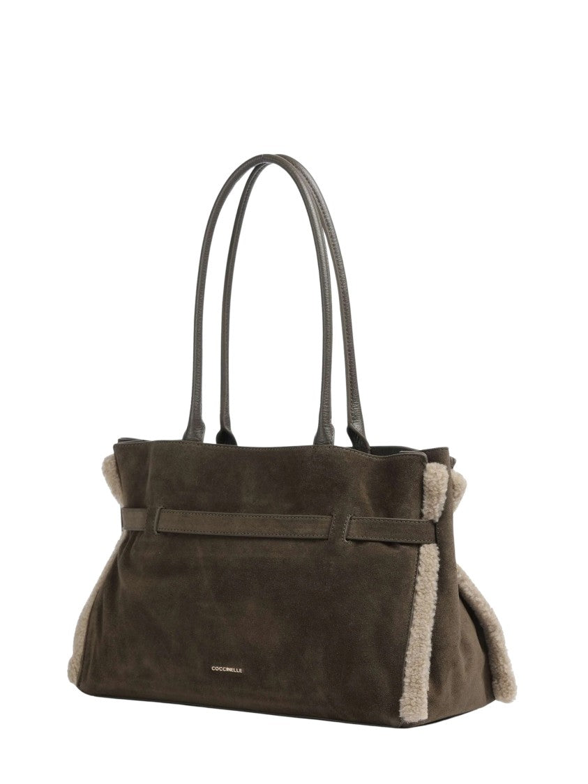Coccinelle Rectangular Soft Suede Tote Bag With Gold-Tone Buckle