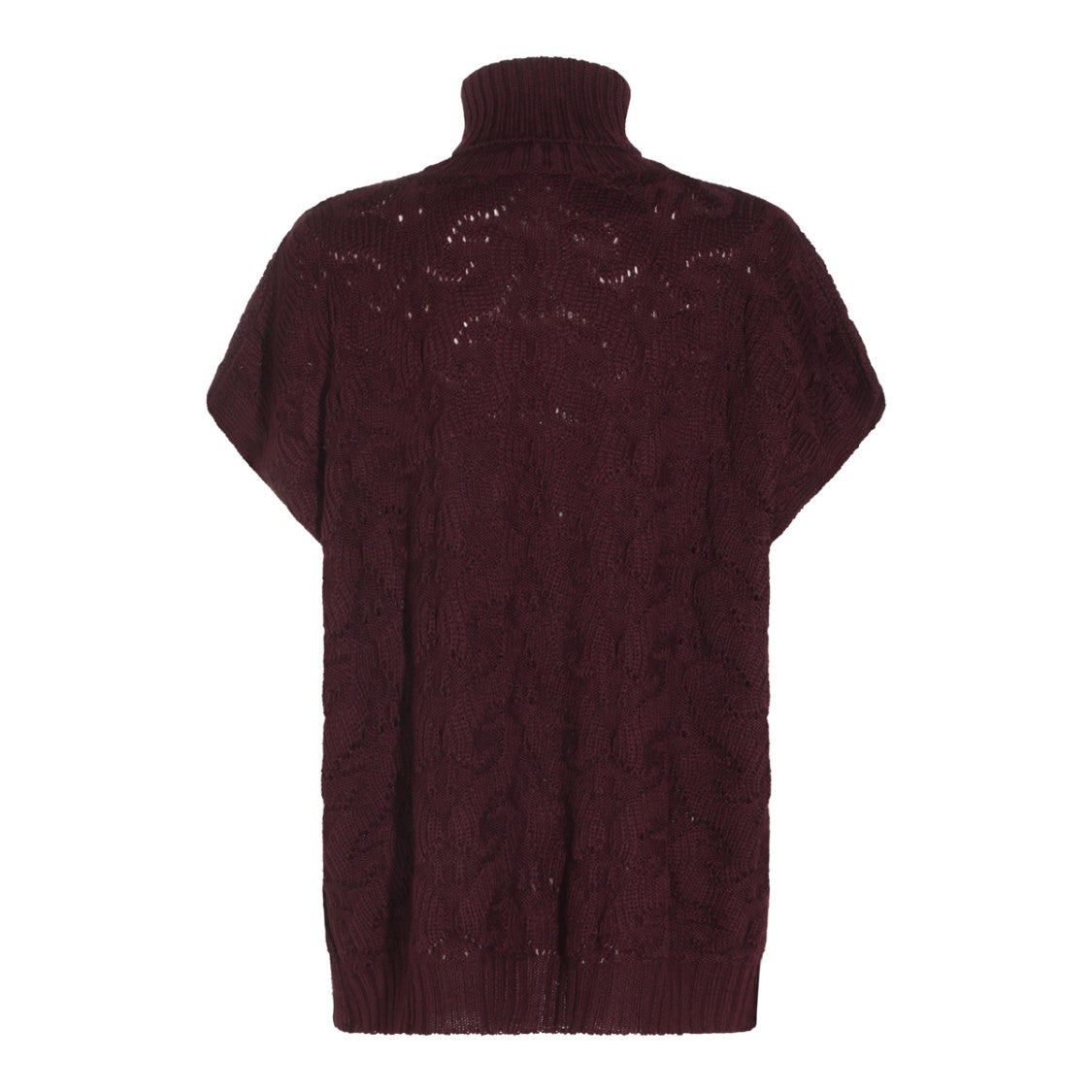 Etro Burgundy Cable Knit Poncho Sweater With Ribbed Turtleneck