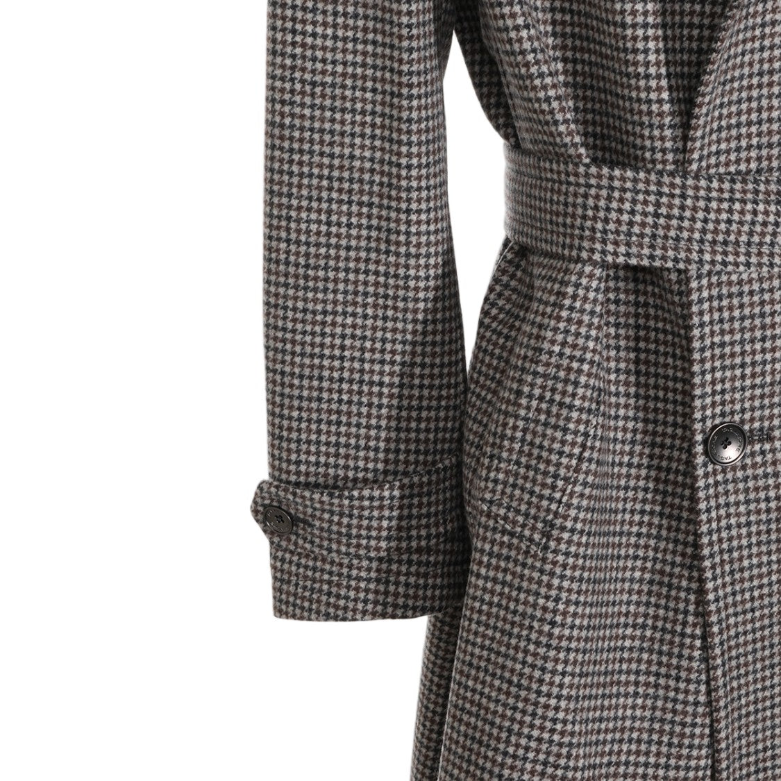 Tagliatore Houndstooth Double-Breasted Belted Trench Coat