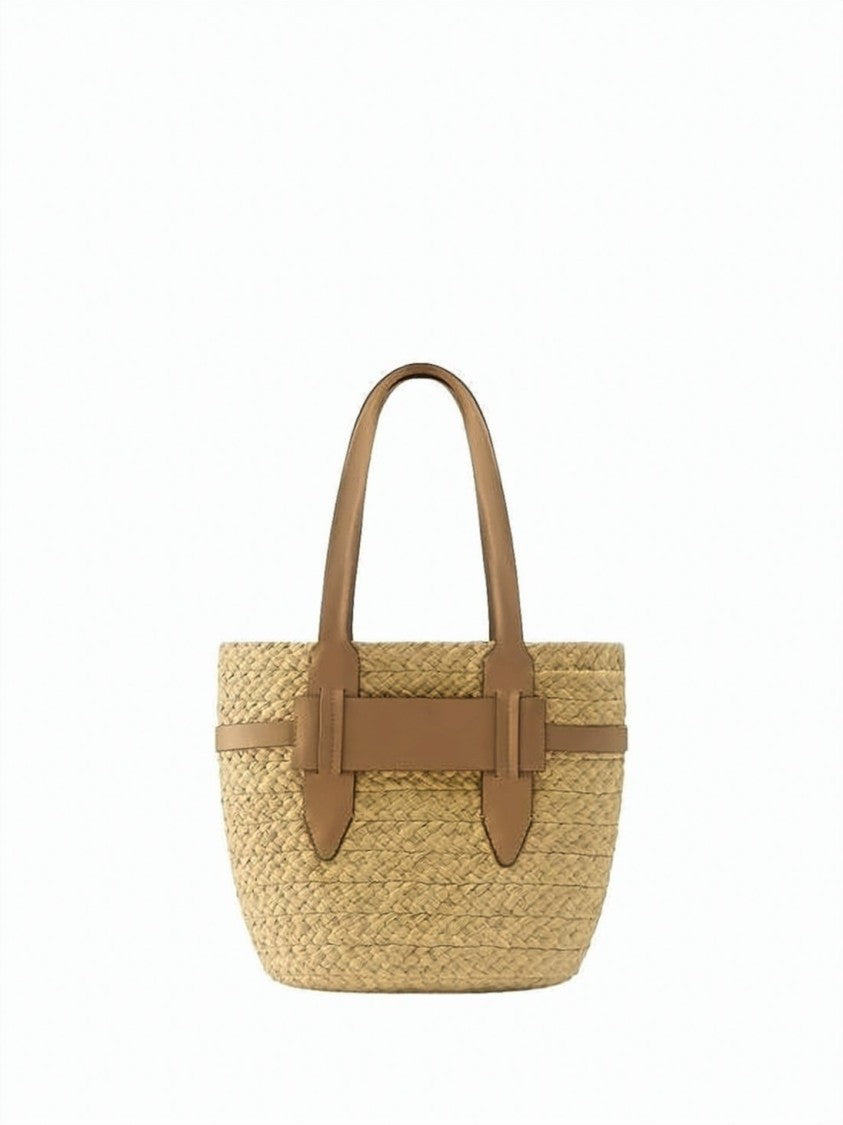 Helen Kaminski Medium Woven Raffia Shoulder Bag With Leather Accents