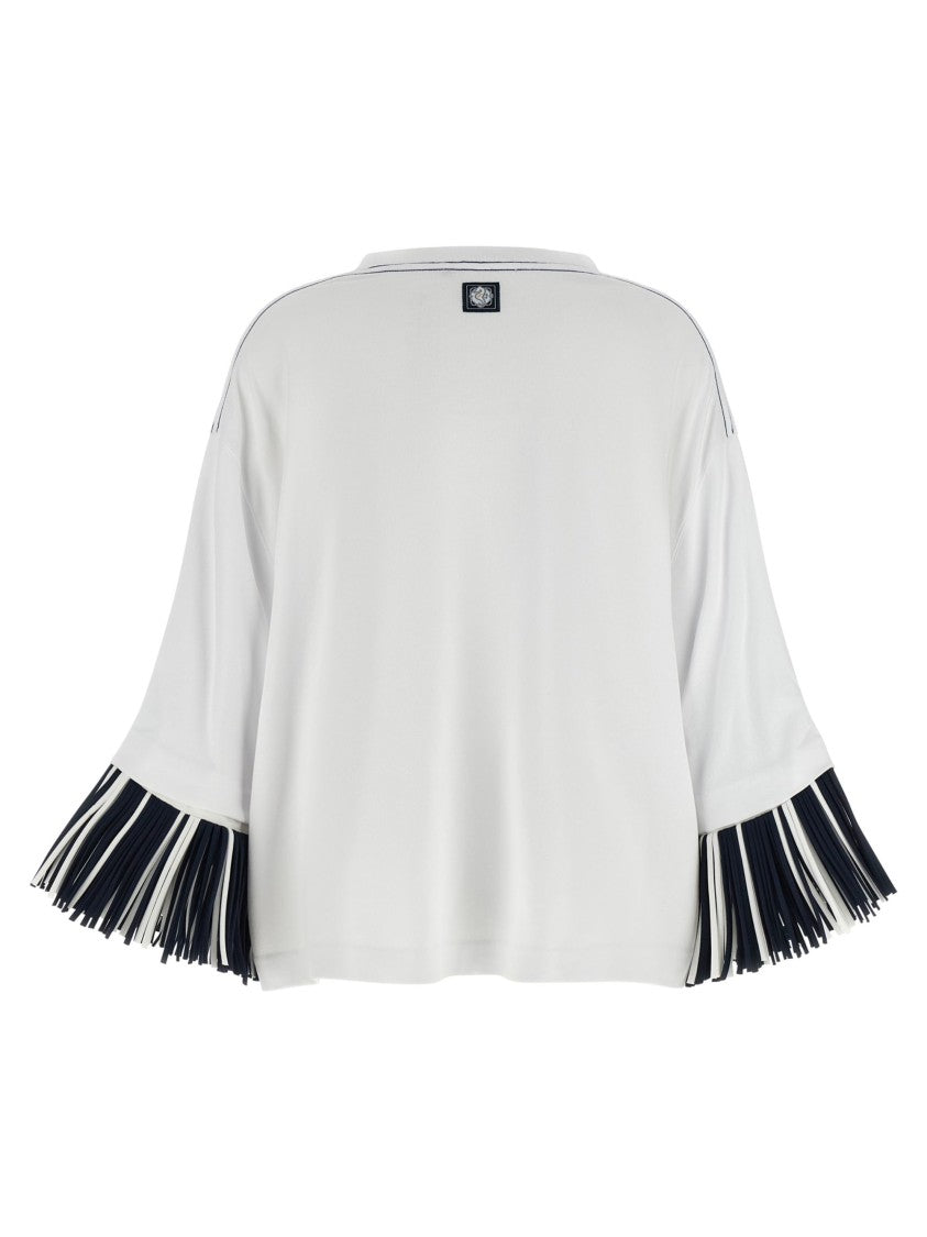 Jacquemus Flared White Cotton T-Shirt With Fringe Detail