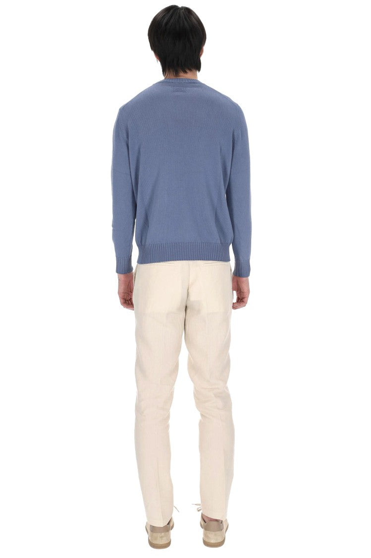 Drumohr Denim Gauge 8 Cotton Crewneck Sweater