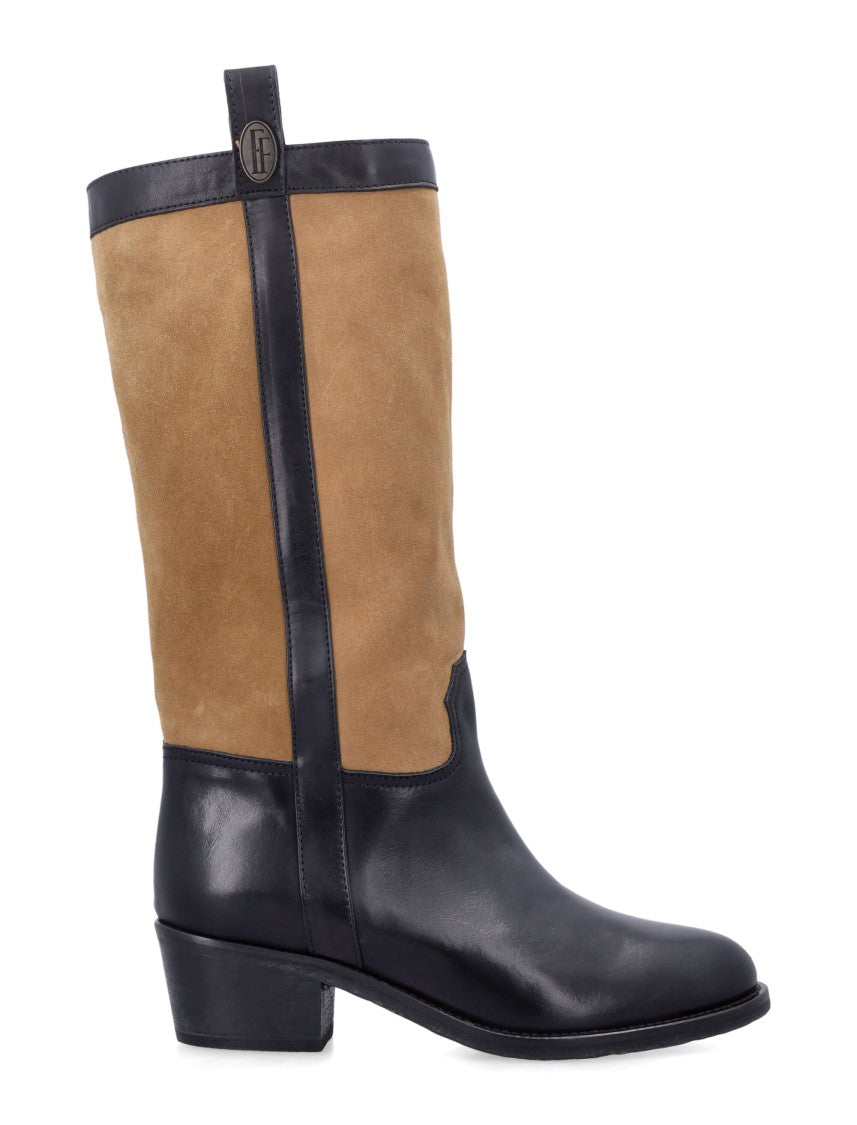 Fortela Bi-Color Mid-Calf Boots With Smooth Leather And Suede Design