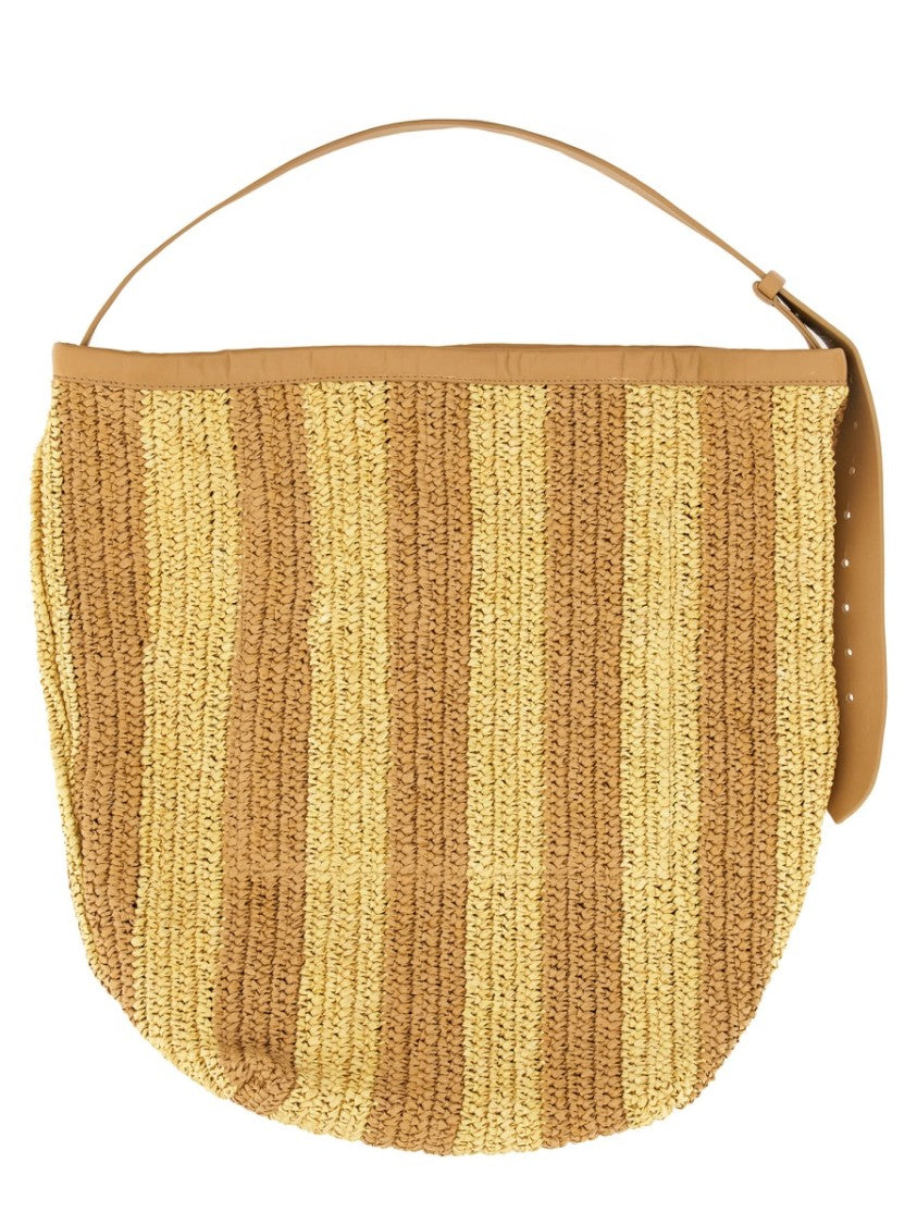 Alysi Textured Straw Bag With Leather Handle