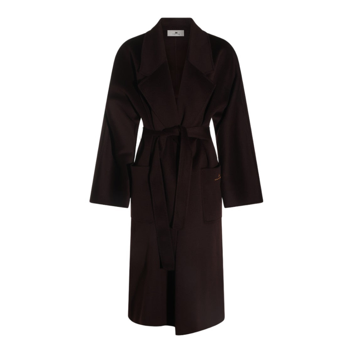 Elisabetta Franchi Long Tailored Coat With Wide Lapel And Self-Tie Belt