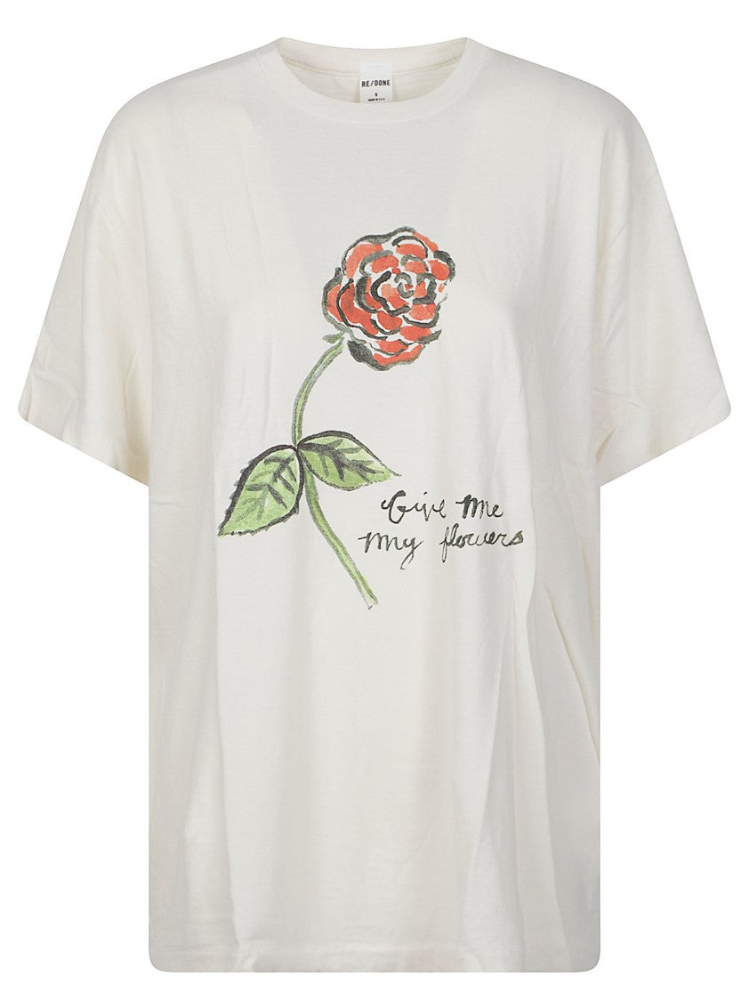 Redone Boyfriend Flowers Hand-Drawn Floral Cotton T-Shirt