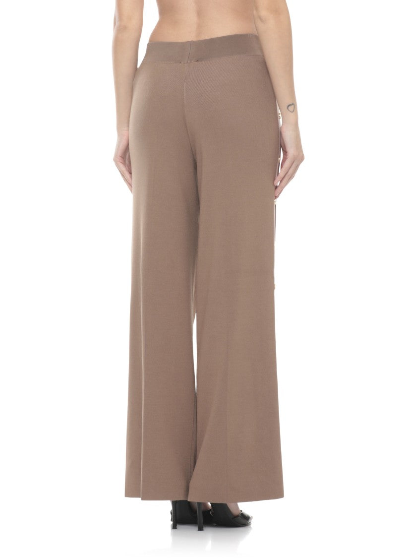 Elisabetta Franchi Brown Elastic Waist Side Vent Pants