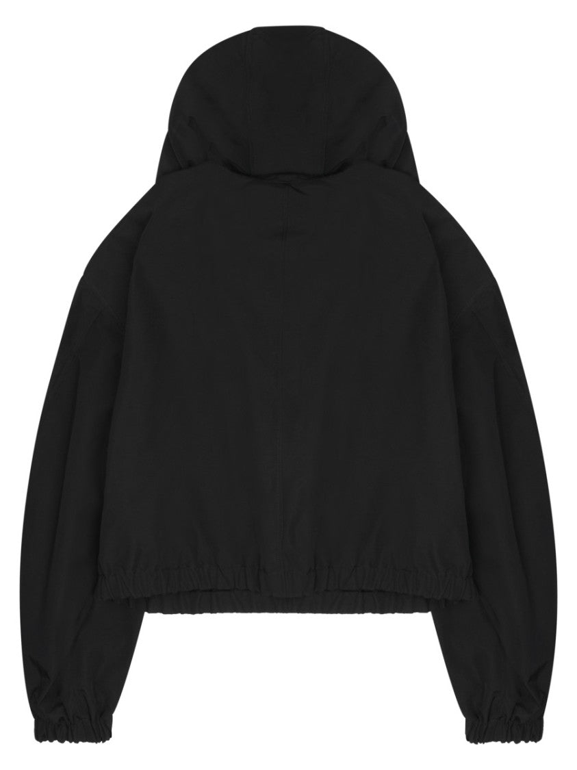 Celine Cropped Nylon Jacket With Hood And Zipper Closure