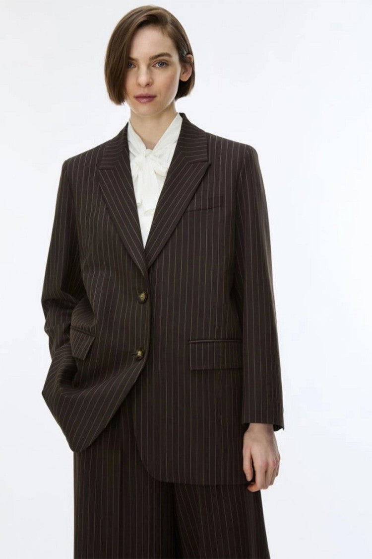 I Blues Dark Brown Pinstripe Two-Button Blazer