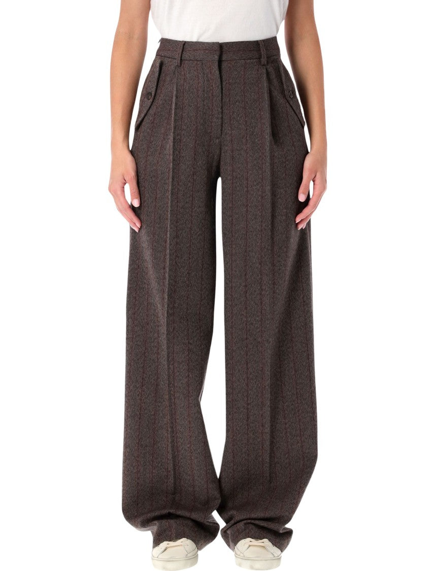 Golden Goose Brown Pinstripe Wool Wide-Leg Trousers