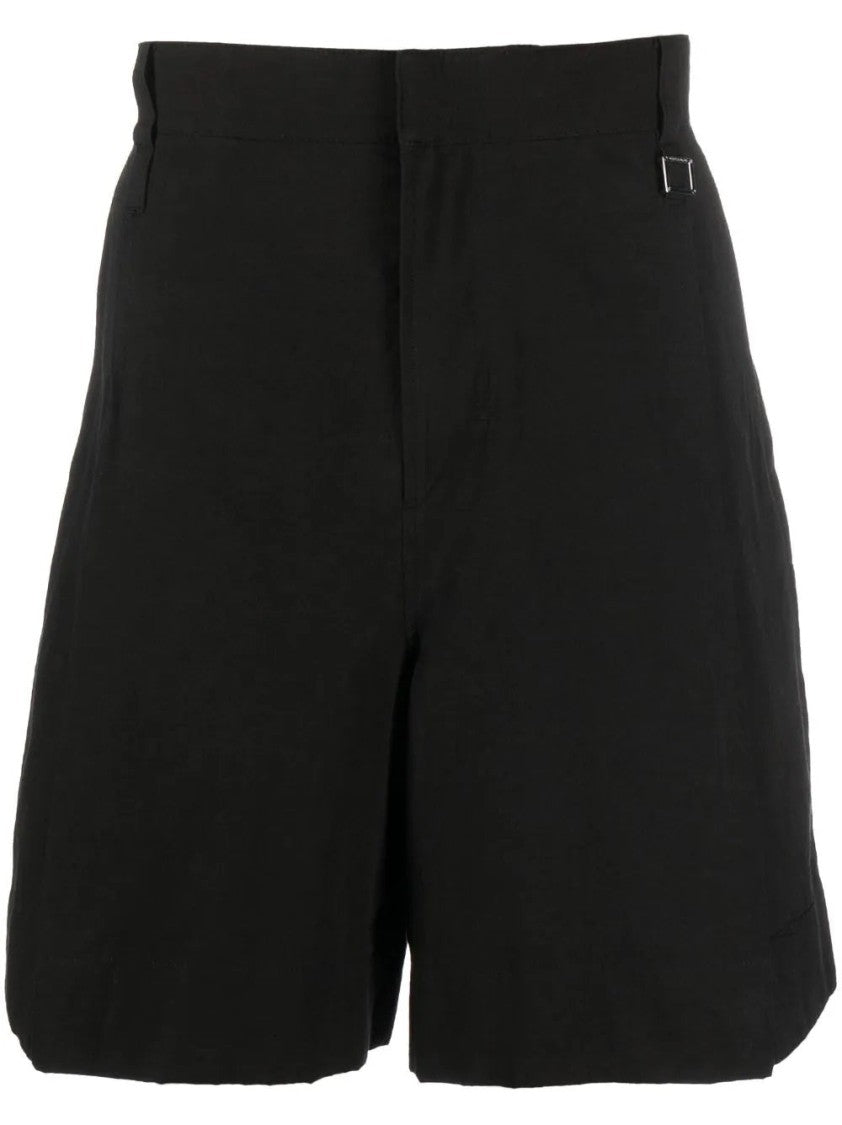 Wooyoungmi High-Waisted Black Shorts With Minimalist Design And Flared Leg Opening