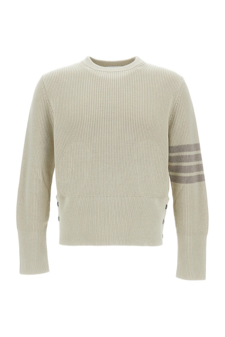 Thom Browne Garment-Dyed Crewneck Sweater With Distinctive Grosgrain Detail