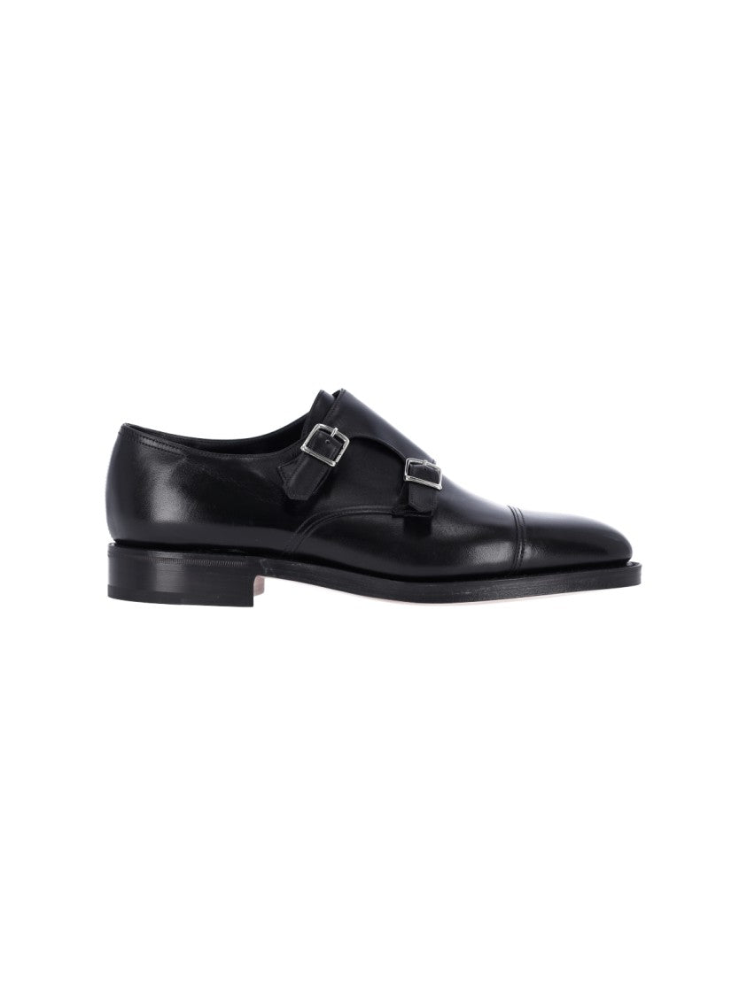 John Lobb Black Leather William Monk Strap Shoes
