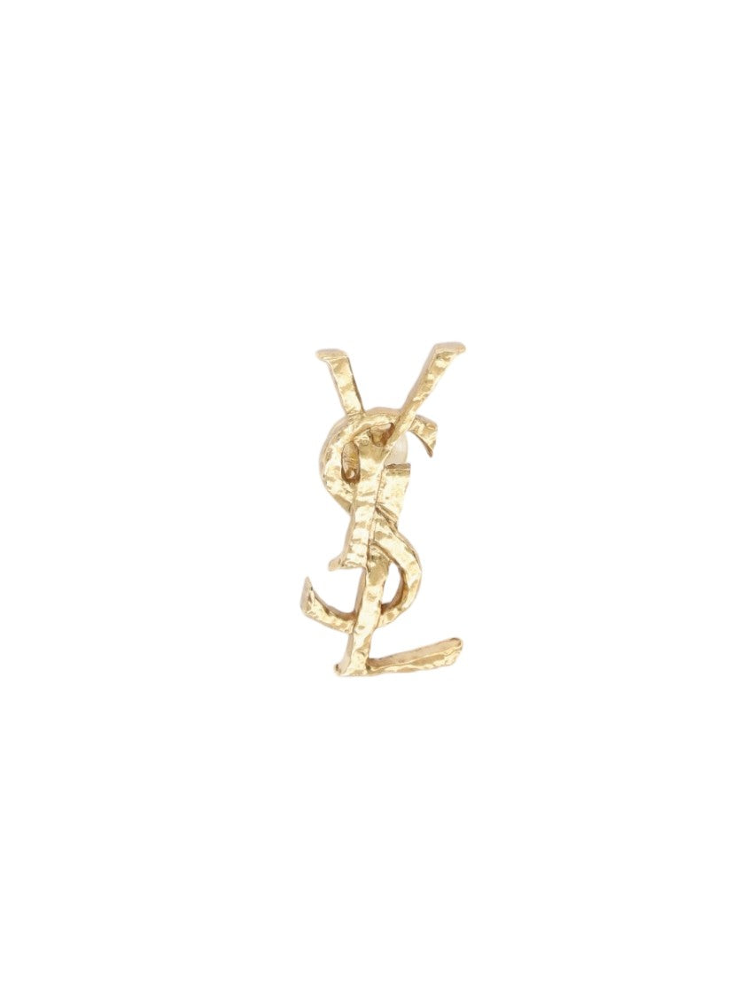 Saint Laurent Cassandre Interlocking Hammered Brass Earrings