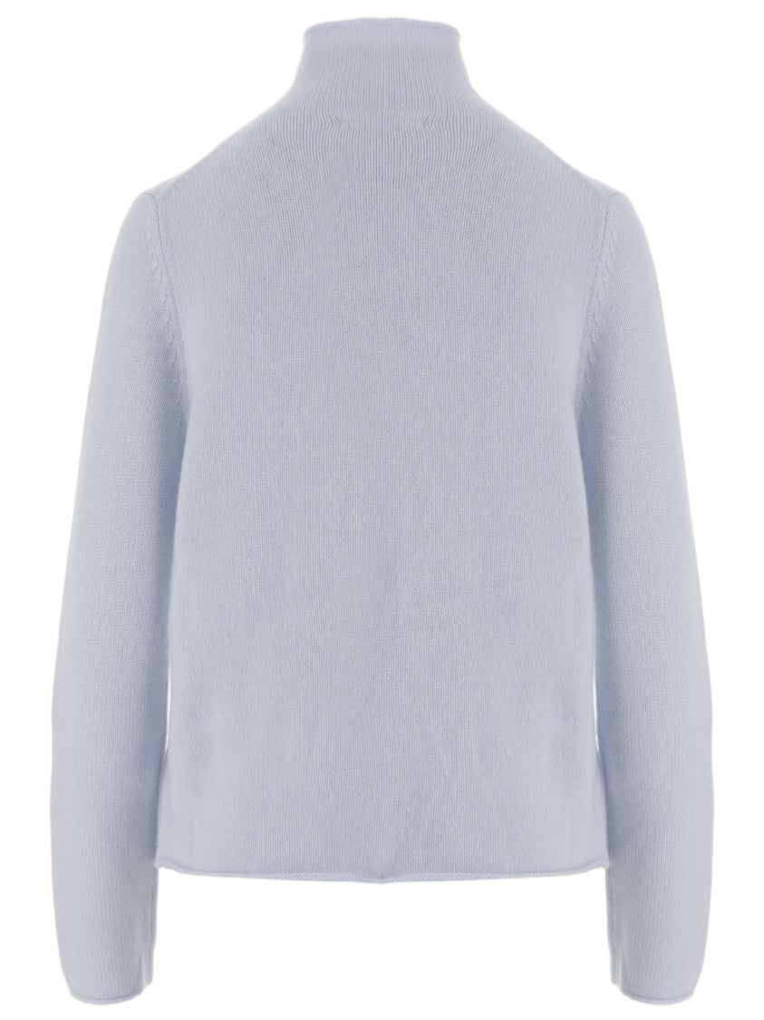 Allude Light Blue Patterned Knit Turtleneck Cashmere Sweater