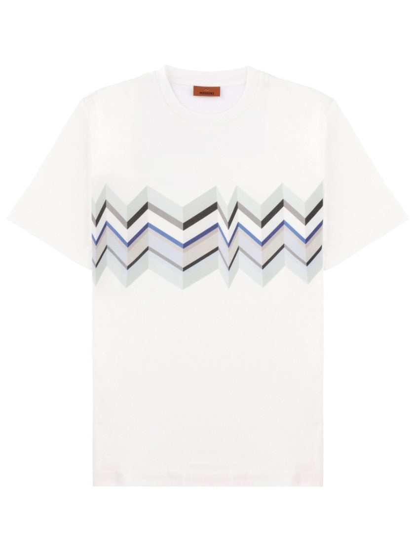 Missoni White Zigzag Pattern Cotton T-Shirt