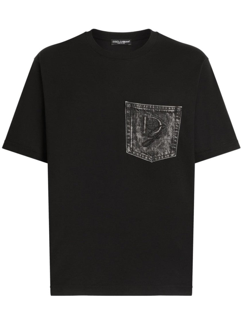 Dolce & Gabbana Embroidered Logo Black T-Shirt With Chest Pocket