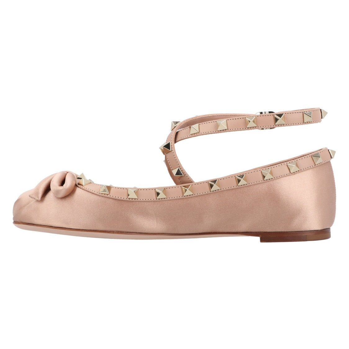 Valentino Rockstud Satin Ballerinas Nude