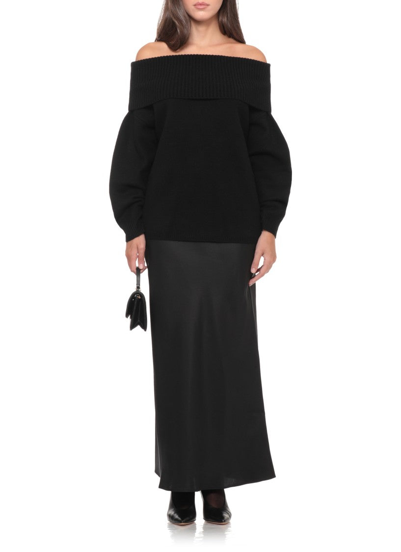 Loulou De Saison Black Off-Shoulder Ribbed Cashmere Sweater