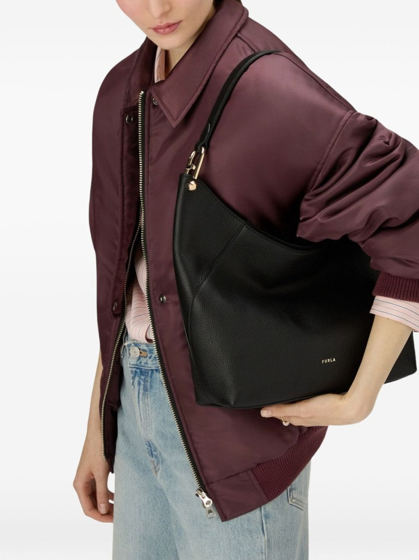 Furla Curved Black Leather Shoulder Bag