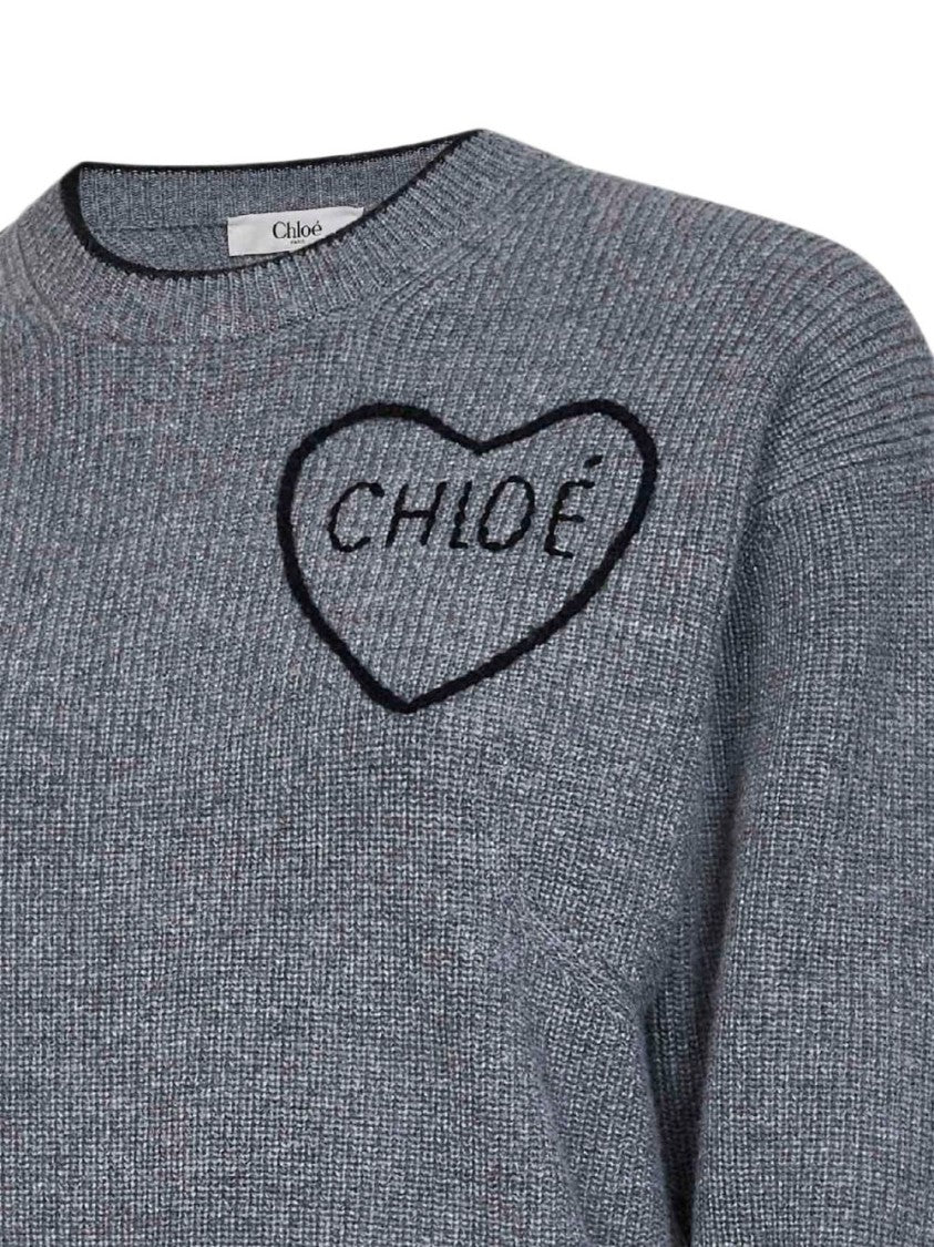 Chloé Cropped Knit Embroidered Heart Sweater