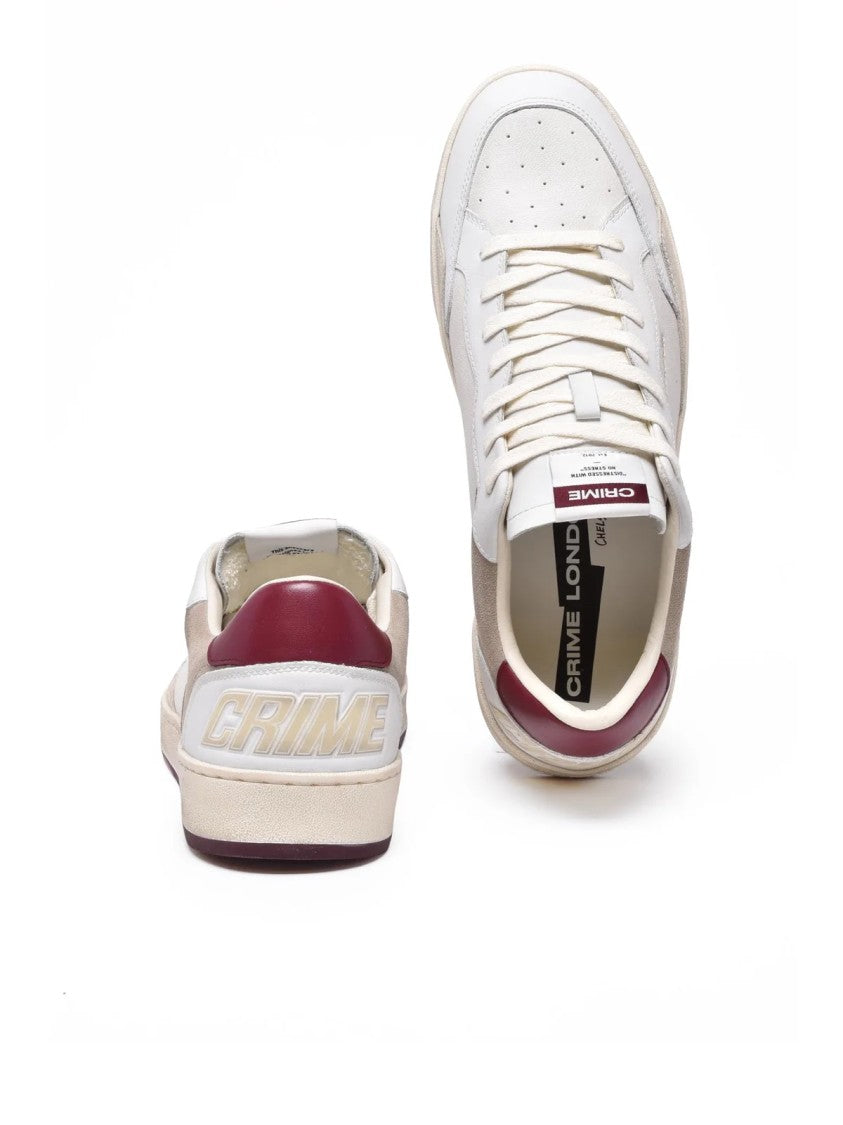Crime London White-Bordeaux Leather Low Sneakers