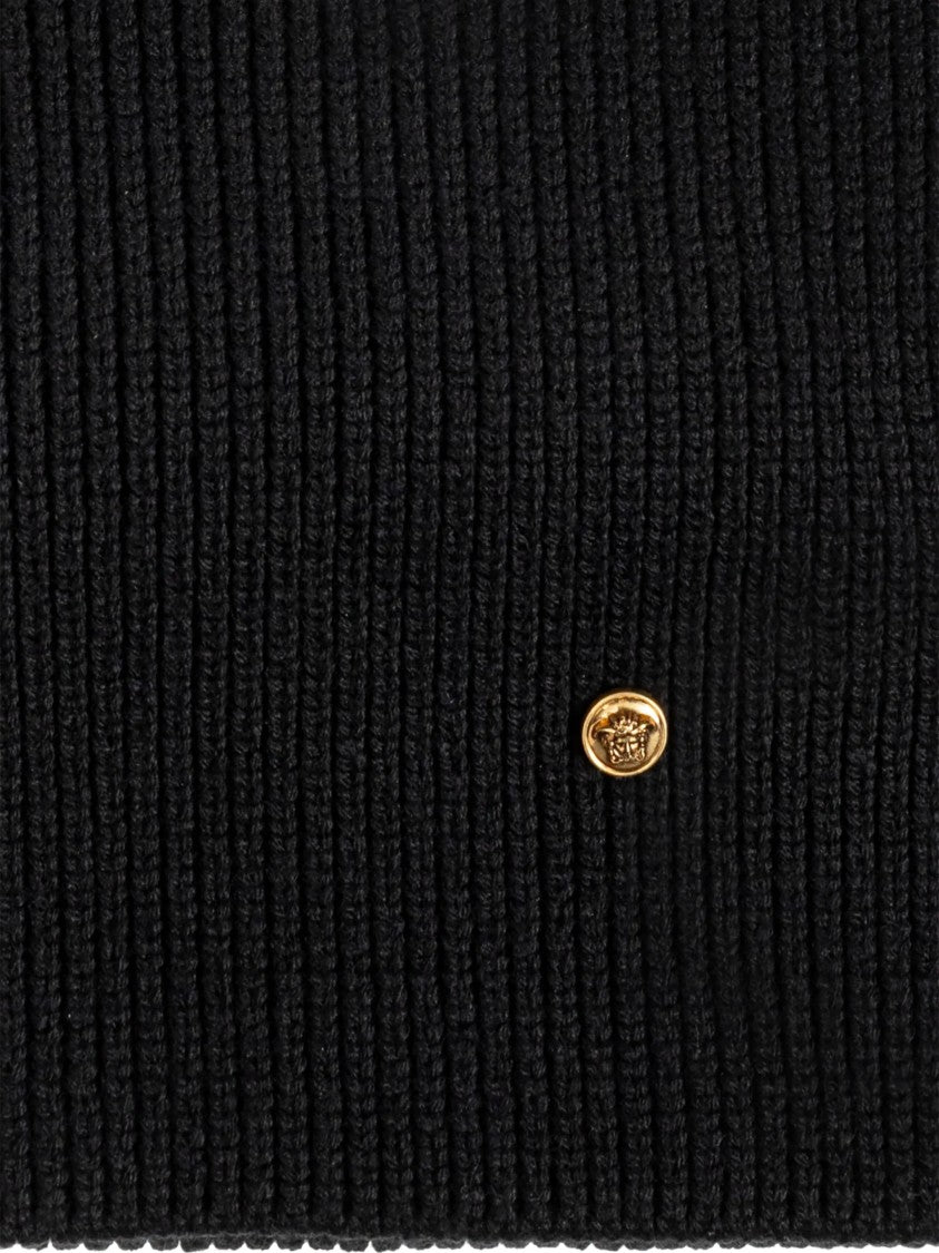 Versace Soft Wool Knit Scarf With Gold Emblem