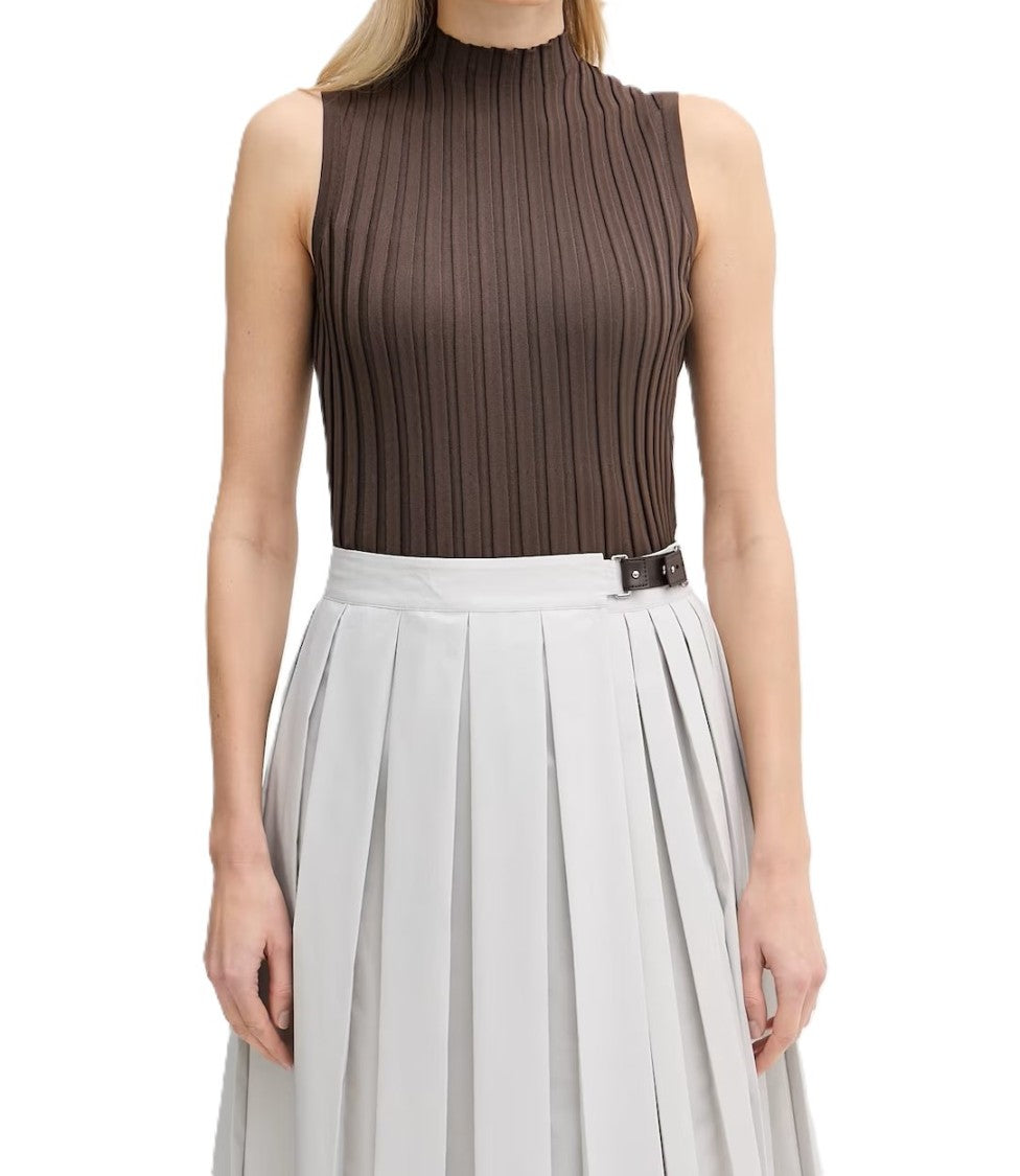 Max Mara Ribbed Texture Sleeveless Top With High Neckline