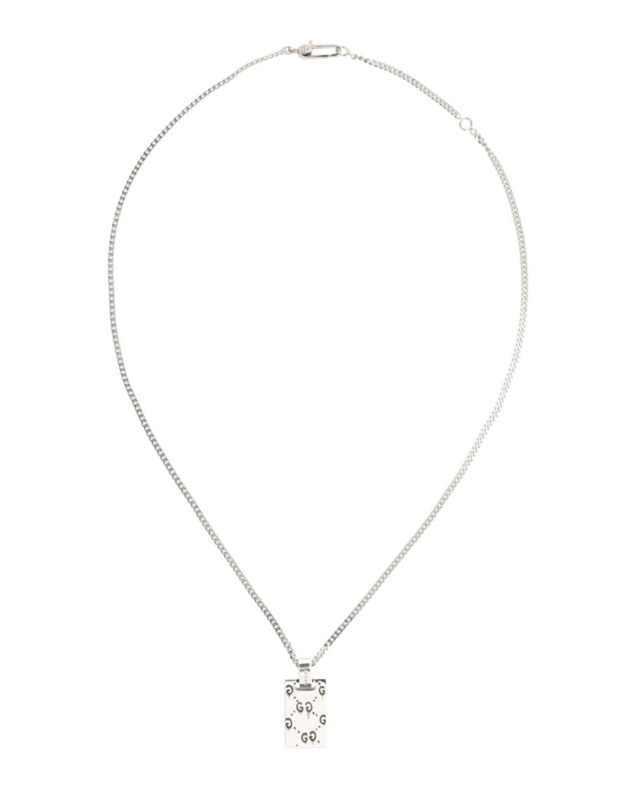 Gucci Sterling Silver Ghost Tag Necklace