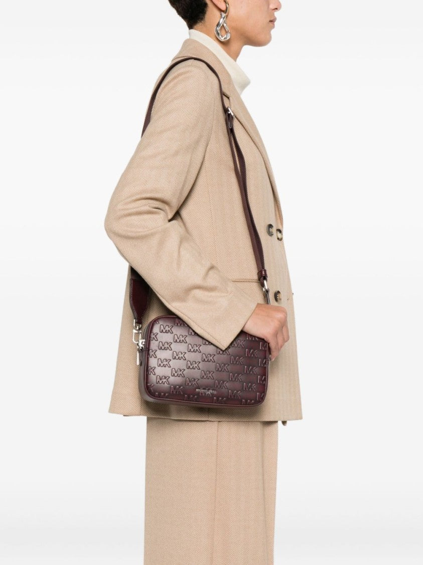 Michael Kors Burgundy Logo-Embossed Lamb Leather Shoulder Bag