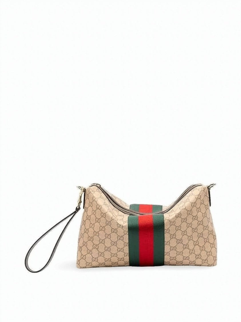 Gucci Structured Monogram Canvas Crossbody Bag With Green