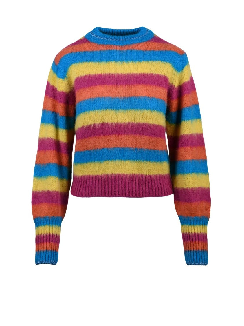 Mc2 Saint Barth Short Crew Neck Sweater With Vibrant Horizontal Stripes