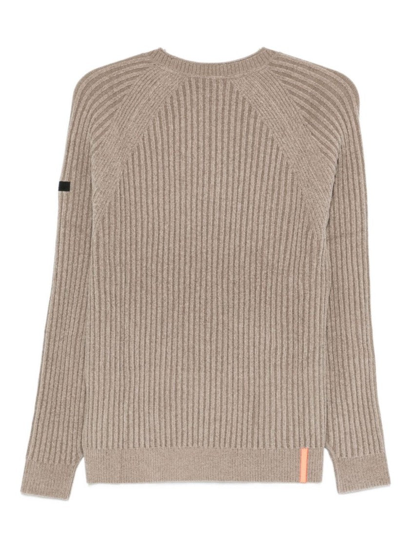 Rrd Ribbed Knit Brown Sweater With Crew Neckline